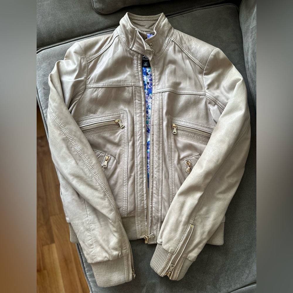 D&G by Dolce and Gabbana Taupe Genuine Leather Jacket AUTHENTIC US Size 6